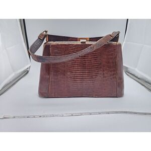 Vintage Classic 1960's Brown Lizard Skin Purse Exotic Leather w/ Snap Closure